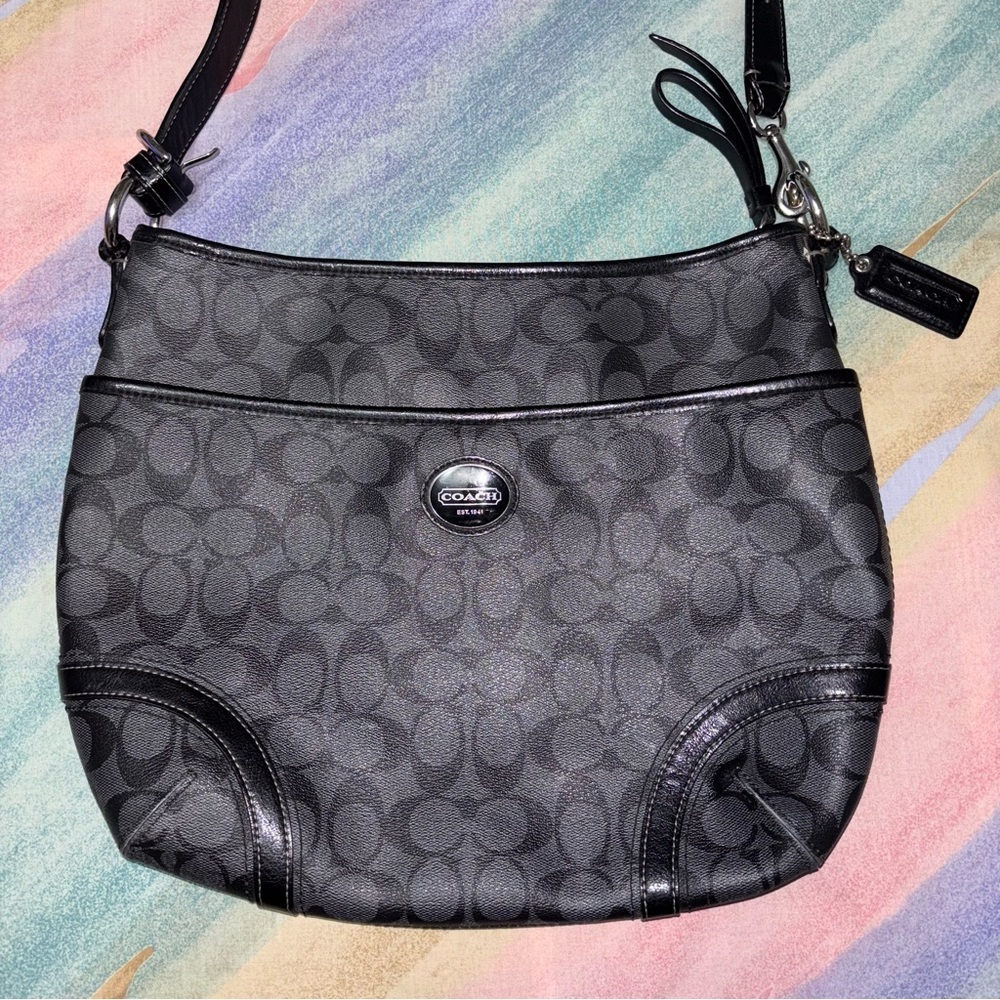 Coach Signature Crossbody F19823 Signature Shoulder Bag black gray - Picture 3 of 14